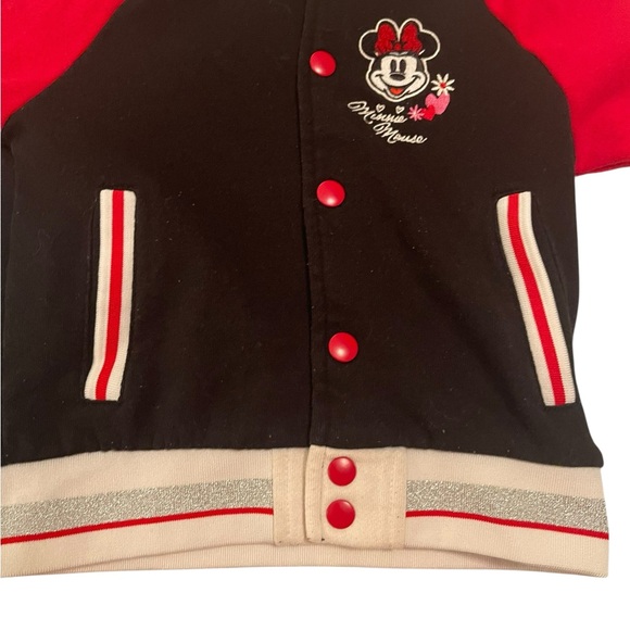 Disney Minnie Mouse Varsity Jacket With Hood Girls Black Red White Size: 5 - Picture 5 of 11